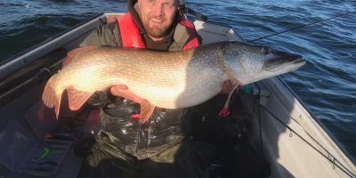 Ben Booth with his 39lb pike from Grafham Water