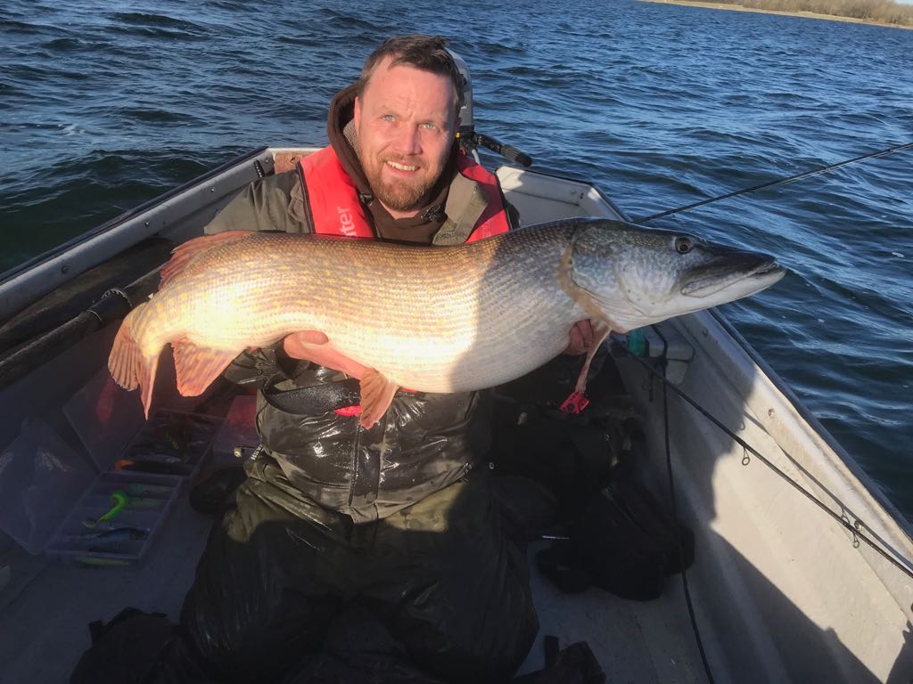 Ben Booth with his 39lb pike from Grafham Water